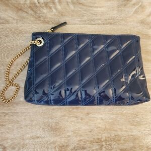 Brooks Brothers Blue patent genuine Italian leather clutch